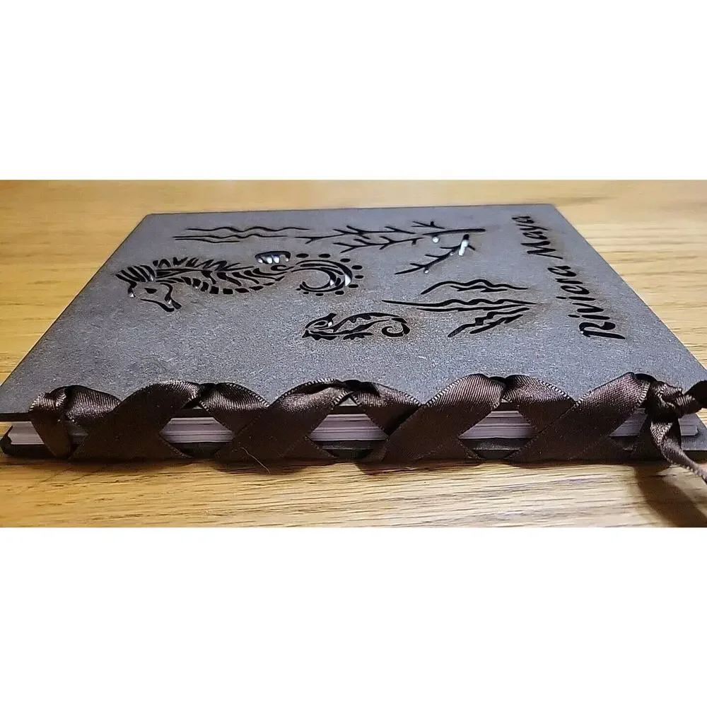 Laser Cut Seahorse Wooden Ribbon Bound Journal Handmade Paper Made In Mexico
